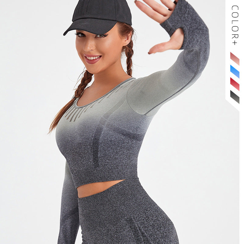 Professional Yoga Long-sleeved Top Spring and Autumn Sports Running Gradual Change Tight Running Fitness Top Sports Long Sleeves