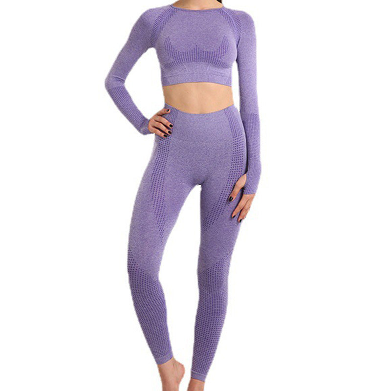 Europe and The United States Popular Sports Yoga Suit Women's Seamless Sportswear Suit Women's Two-piece Set Long-sleeved Sports Suit Summer