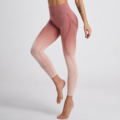 Europe and The United States Gradual Change Seamless Hanging Dye Yoga Suit Tight Mesh Vest Knitted Sports Fitness Pants Women