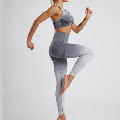 European and American Cross-border E-commerce Explosive Seamless Yoga Sports Vest Set Fitness Buttock Lift Gradient Gradient Yoga Set