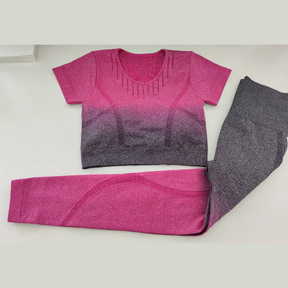 European and American Hanging and Dyeing Seamless Gradual Change Yoga Suit High-end Women's Tight Line Sports Suit Fitness Suit