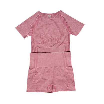 European and American Seamless Knitted Sports Yoga Suit Women's Quick-drying Short-sleeved Shorts Tight Two-piece Set Women's Spot