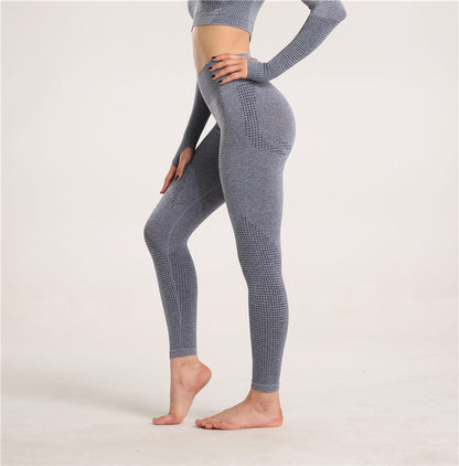 Explosive Yoga Suit Seamless High-waisted Running Hip Pants Suit Quick-drying Long-sleeved Sportswear Women's Suit