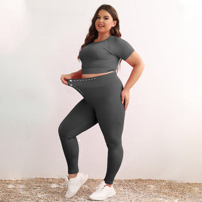 Amazon Sports New Solid Color Sports Yoga Set Summer Pink Yoga Suit Short-sleeved Tight Two-piece Set