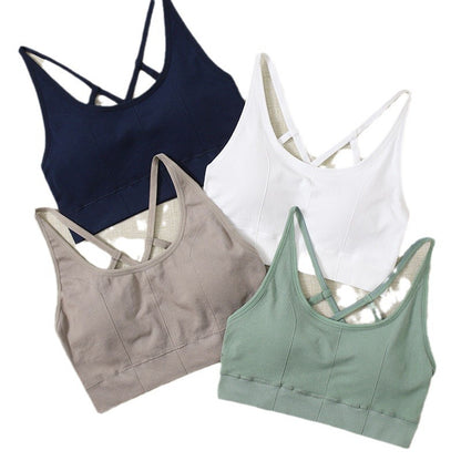 Sports Bra Without Underwire Fixing Cup Small Breast Non-empty Cup Shockproof Running Sports Bra Thin Straps Shockproof Beautiful Back