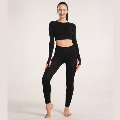 European and American Sexy Seamless Knitted Sports Yoga Outfit Set - Women's Quick-dry Compression High-end Fitness Apparel Set