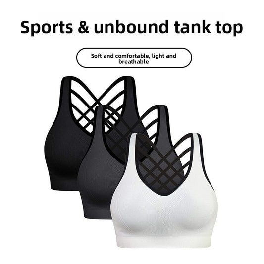 Sports Underwear Gathers Seamless Steel Ring Bra Black Technology Support Integrated Cup Summer Thin Hollow Women