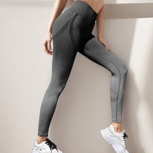 Europe and The United States Gradual Change Seamless Hanging Dye Yoga Suit Tight Mesh Vest Knitted Sports Fitness Pants Women