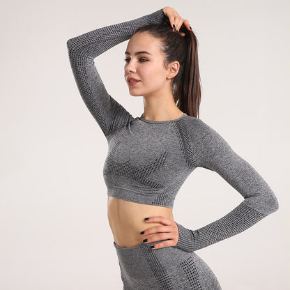 Explosive Yoga Suit Seamless High-waisted Running Hip Pants Suit Quick-drying Long-sleeved Sportswear Women's Suit