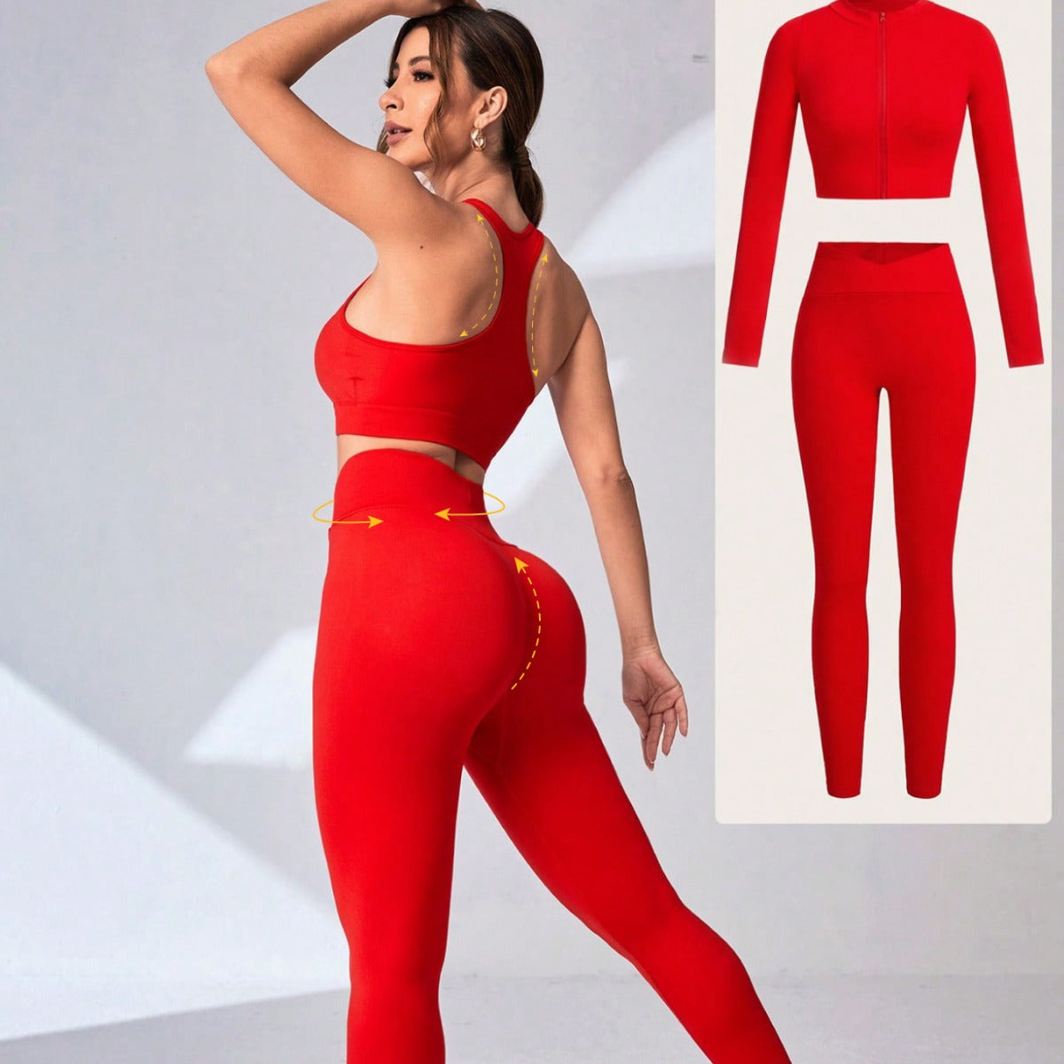 New Yoga Suit, High-end Summer Tight Three-piece Sports Fitness Suit, Women's Suit, Vest, Long-sleeved Trousers.