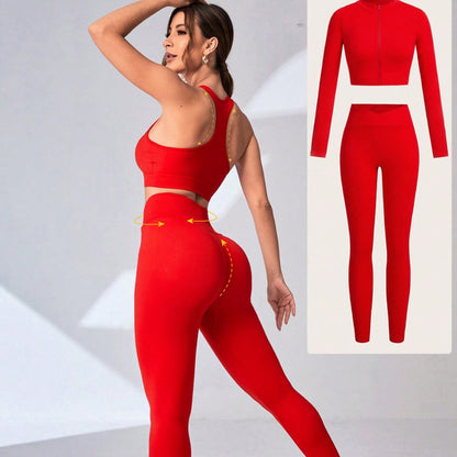 New Yoga Suit, High-end Summer Tight Three-piece Sports Fitness Suit, Women's Suit, Vest, Long-sleeved Trousers.