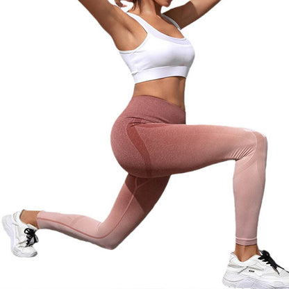 Seamless High Waist Gradual Change Color Hip Fitness Pants Women's Running Sports Tight Quick-drying Peach Hip Yoga Trousers