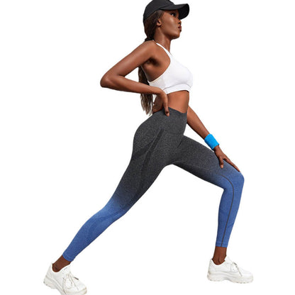 Tie-dye gradual change yoga pants seamless sports trousers women's outer wear anti-light quick-drying tight belly pants hip shaping