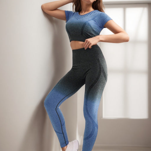 Gradual Change Yoga Suit Sports Fitness Suit Women's Two-piece Running Suit Quick-drying Yoga Suit High-end European and American Sense