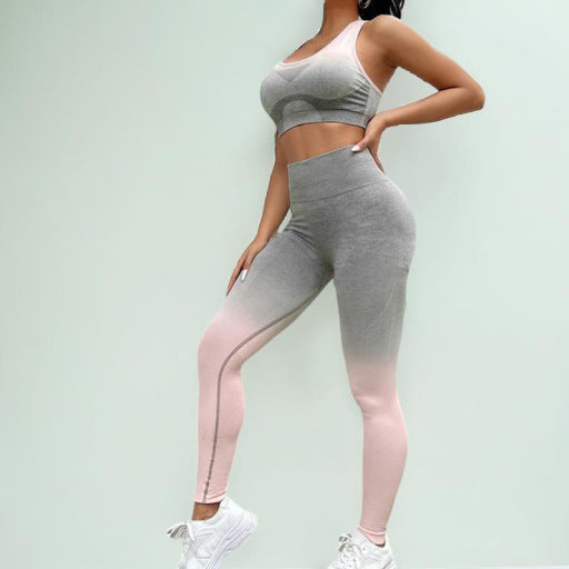 New Gradual Change Yoga Suit Tight Fitness Running Nylon Quick Drying Sports Vest Breathable Hip Yoga Trousers