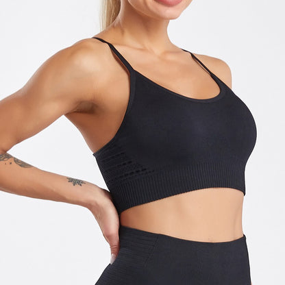 Custom Cross-border Amazon European and American Seamless Yoga Suit Sports Fitness Hollow Bra Tight Hip Lift