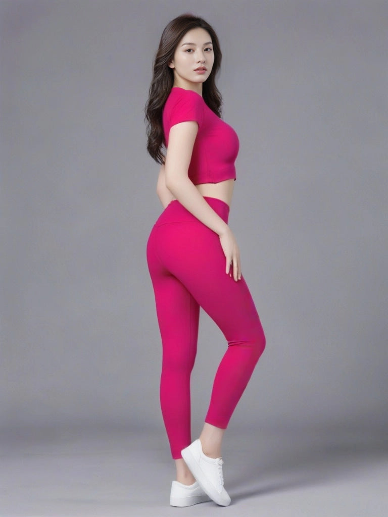 Fitness Yoga Suit Set, High-end Summer, Tight Yoga Suit, Two-piece Set, Trousers, Short-sleeved Pilates Fitness Suit