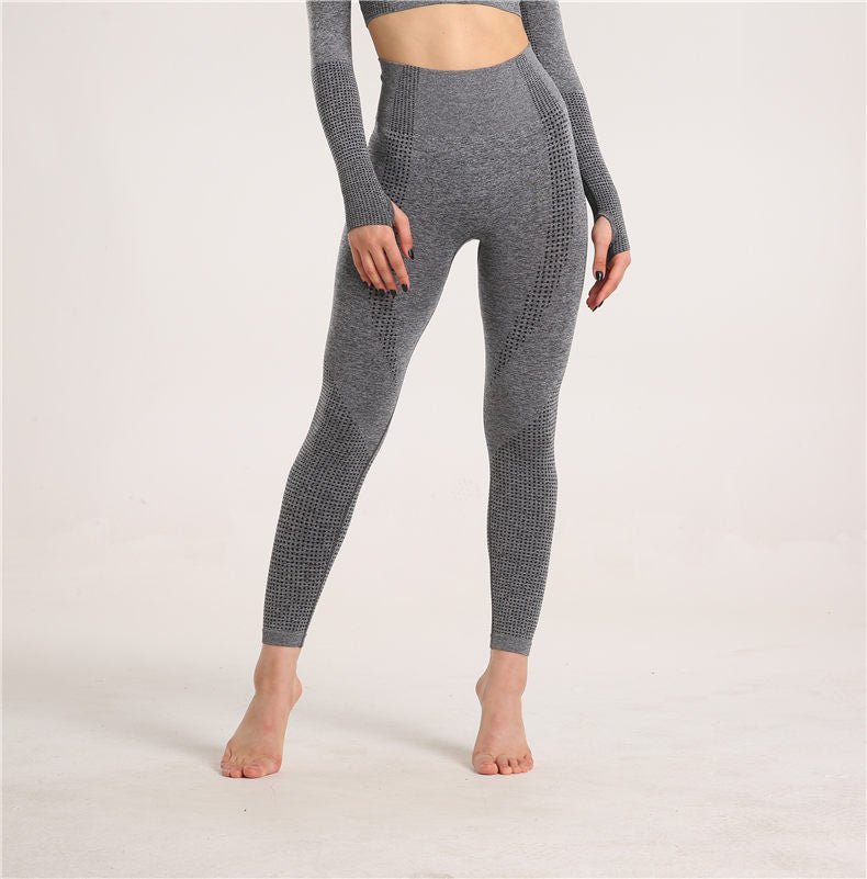Explosive Yoga Suit Seamless High-waisted Running Hip Pants Suit Quick-drying Long-sleeved Sportswear Women's Suit