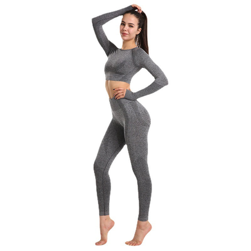 European and American Sexy Seamless Knitted Sports Yoga Outfit Set - Women's Quick-dry Compression High-end Fitness Apparel Set