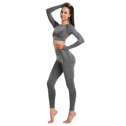 European and American Sexy Seamless Knitted Sports Yoga Outfit Set - Women's Quick-dry Compression High-end Fitness Apparel Set