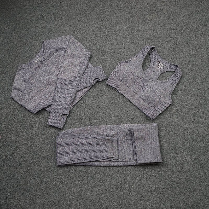 European and American Sexy Seamless Knitted Sports Yoga Outfit Set - Women's Quick-dry Compression High-end Fitness Apparel Set