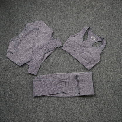 European and American Sexy Seamless Knitted Sports Yoga Outfit Set - Women's Quick-dry Compression High-end Fitness Apparel Set
