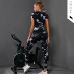 Popular Yoga Clothes Set Wholesale Seamless Tie-dye Yoga Clothes Set Lulu Same Fitness Running Short Sleeves
