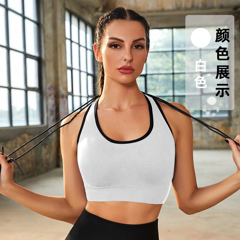 Sports Underwear Gathers Seamless Steel Ring Bra Black Technology Support Integrated Cup Summer Thin Hollow Women