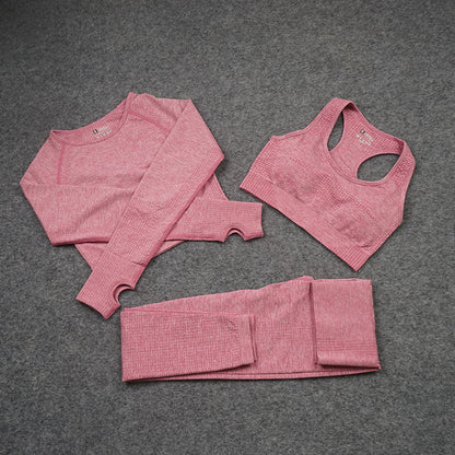European and American Sexy Seamless Knitted Sports Yoga Outfit Set - Women's Quick-dry Compression High-end Fitness Apparel Set