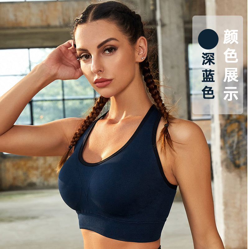 Sports Underwear Gathers Seamless Steel Ring Bra Black Technology Support Integrated Cup Summer Thin Hollow Women
