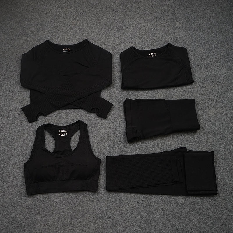 European and American Sexy Seamless Knitted Sports Yoga Outfit Set - Women's Quick-dry Compression High-end Fitness Apparel Set