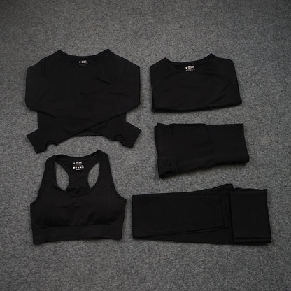 European and American Sexy Seamless Knitted Sports Yoga Outfit Set - Women's Quick-dry Compression High-end Fitness Apparel Set