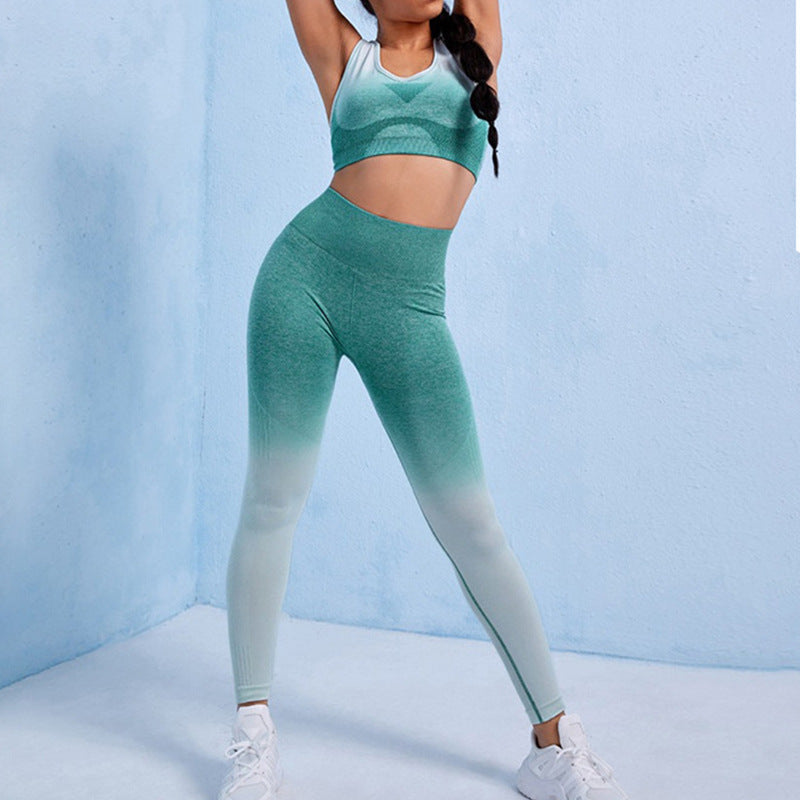 New Gradual Change Yoga Suit Tight Fitness Running Nylon Quick Drying Sports Vest Breathable Hip Yoga Trousers