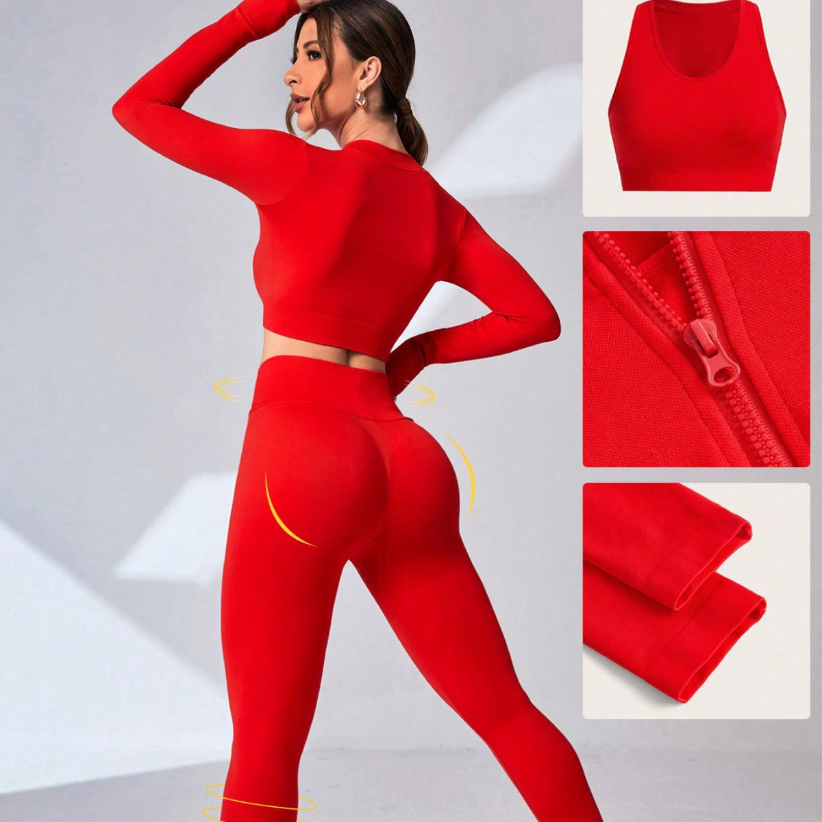 New Yoga Suit, High-end Summer Tight Three-piece Sports Fitness Suit, Women's Suit, Vest, Long-sleeved Trousers.