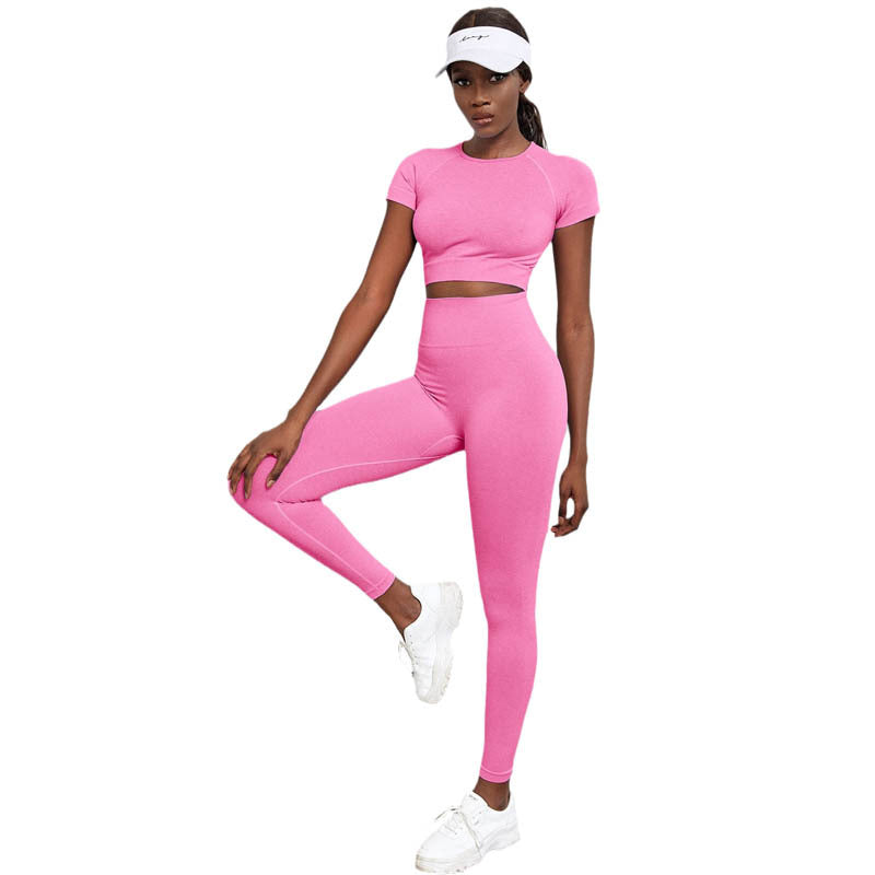 Fitness Yoga Suit Women's Summer European and American High-end New Double-sided Abrasive Nude Breathable Sports Suit