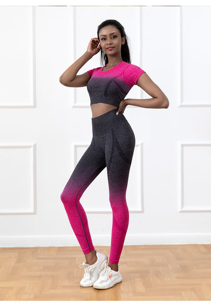 Gradual Change Yoga Suit Sports Fitness Suit Women's Two-piece Running Suit Quick-drying Yoga Suit High-end European and American Sense