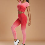 Gradient Seamless Hanging Dyeing Yoga Suit Set Tight Sports Vest Knitted Fitness Wear for Women