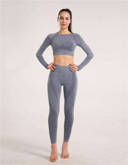 Explosive Yoga Suit Seamless High-waisted Running Hip Pants Suit Quick-drying Long-sleeved Sportswear Women's Suit