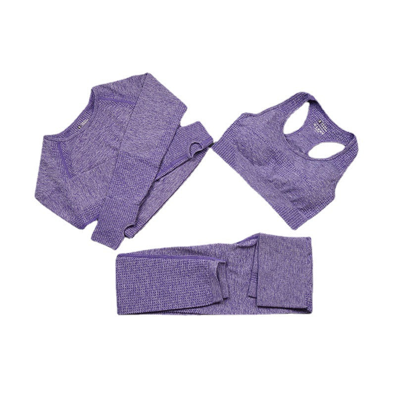 2025 European and American Seamless Knitted Sports Yoga Suit Set Women's Quick-drying Long Sleeve Tight Dot Three-piece Set