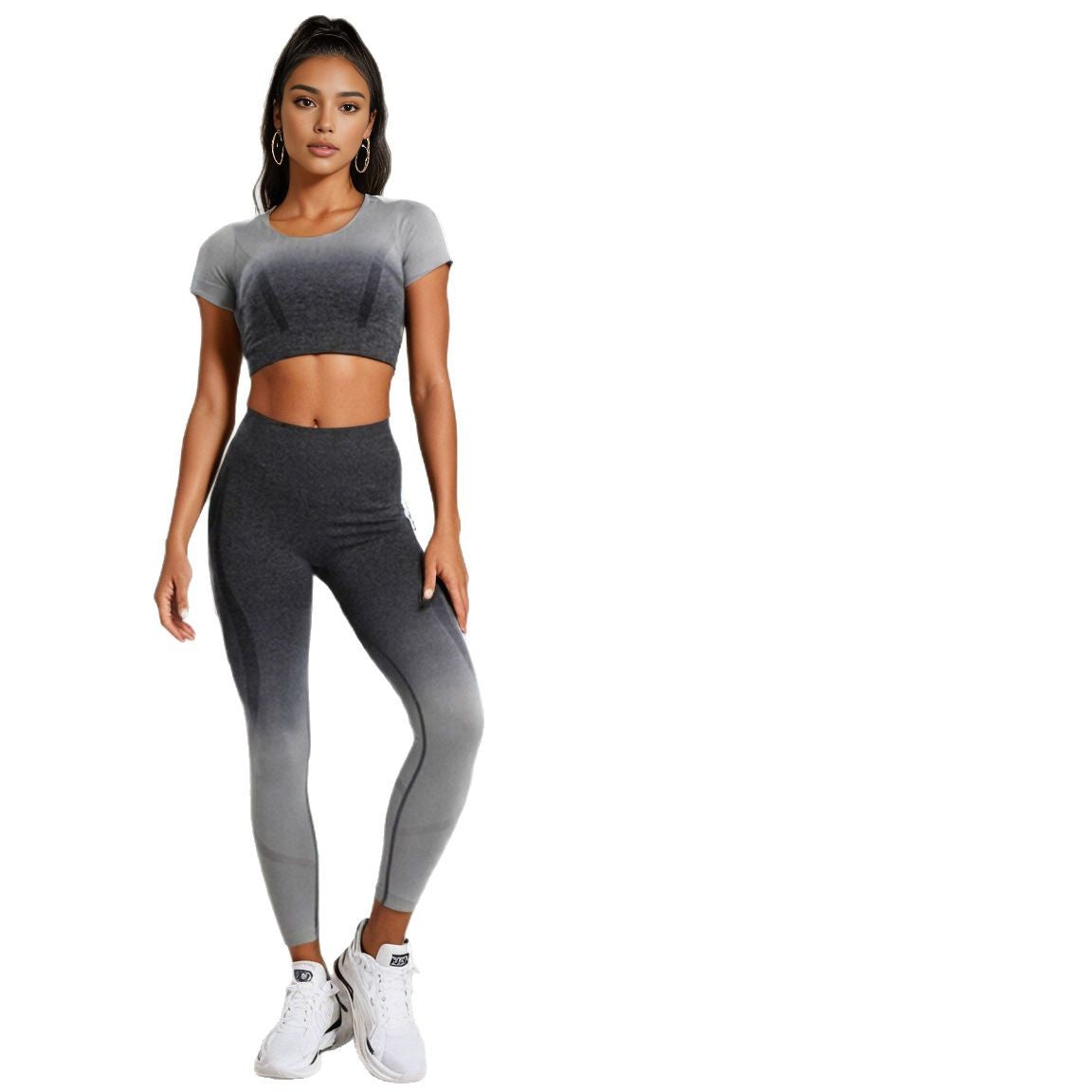 Gradient Seamless Hanging Dyeing Yoga Suit Set Tight Sports Vest Knitted Fitness Wear for Women