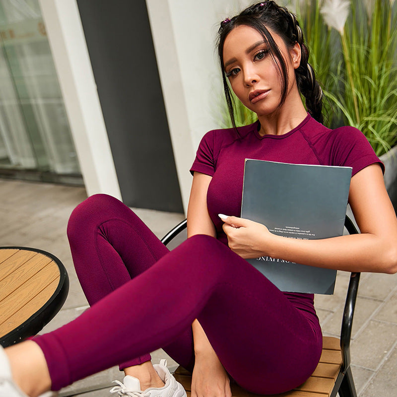 Popular Yoga Clothes Set Wholesale Seamless Tie-dye Yoga Clothes Set Lulu Same Fitness Running Short Sleeves