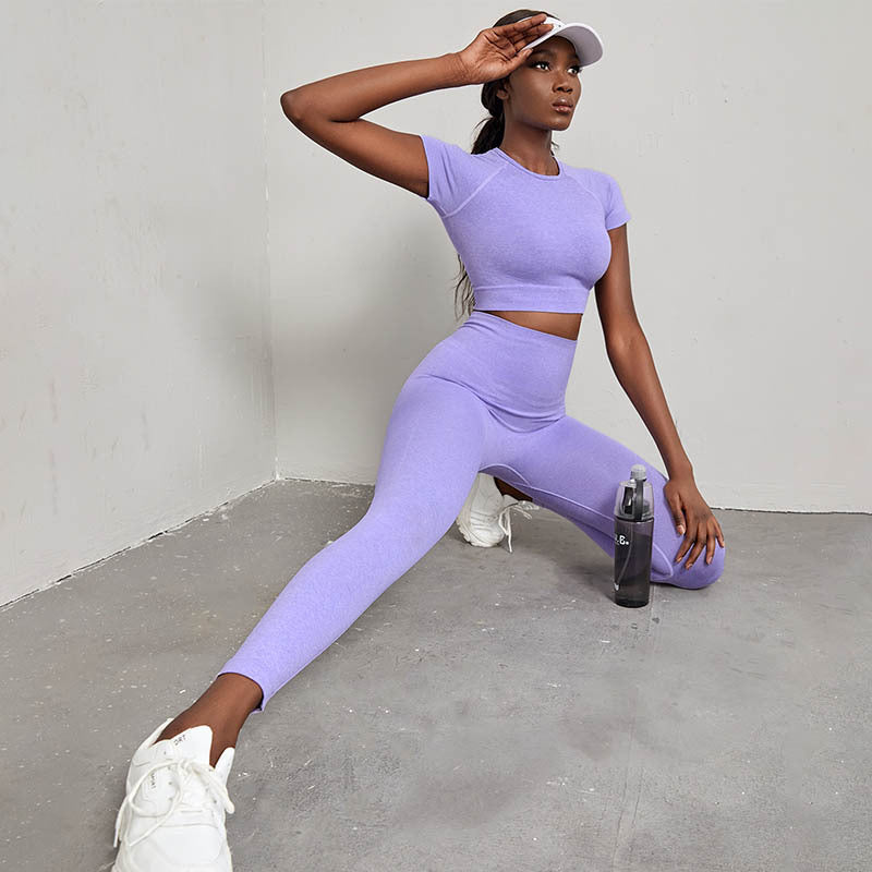 Fitness Yoga Suit Women's Summer European and American High-end New Double-sided Abrasive Nude Breathable Sports Suit