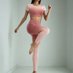 Yoga Clothing Shock-proof Sports Short-sleeved High-waisted Summer Yoga Clothing Suit Women's Summer Sports Suit Women's European and American