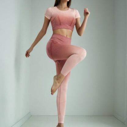 Yoga Clothing Shock-proof Sports Short-sleeved High-waisted Summer Yoga Clothing Suit Women's Summer Sports Suit Women's European and American