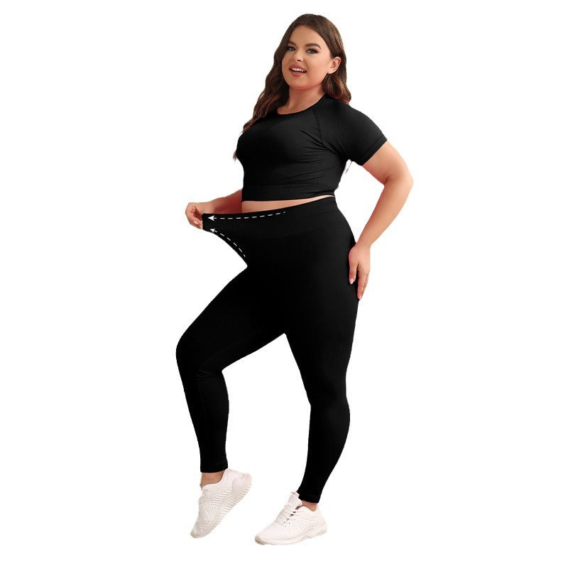 Amazon Sports New Solid Color Sports Yoga Set Summer Pink Yoga Suit Short-sleeved Tight Two-piece Set