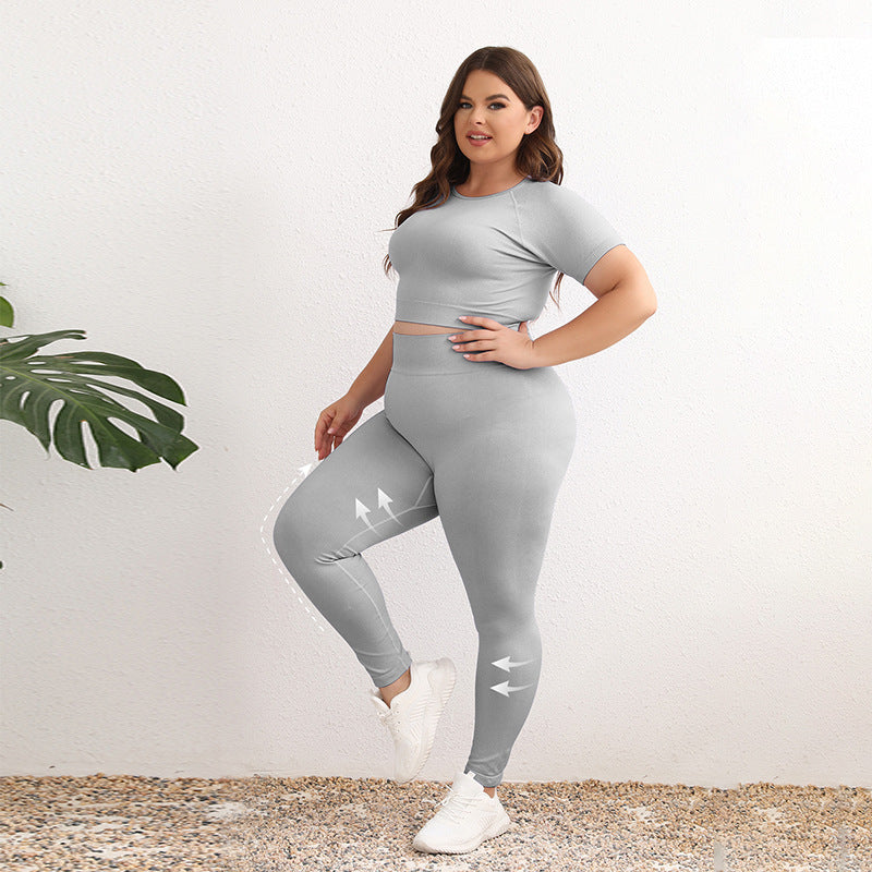 Fitness Yoga Suit Women's Summer European and American High-end New Double-sided Abrasive Nude Breathable Sports Suit