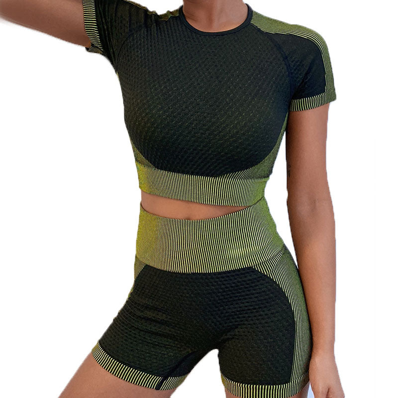 European and American INS Bubble Yoga Suit Short Set Women's Summer Two-piece Set Wholesale Fitness Sports Yoga Suit