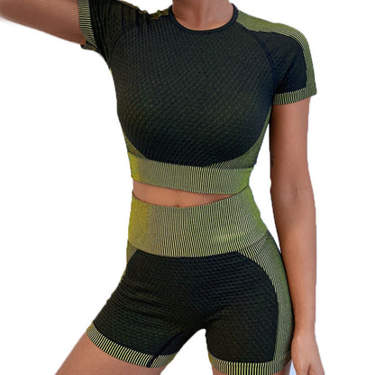 European and American INS Bubble Yoga Suit Short Set Women's Summer Two-piece Set Wholesale Fitness Sports Yoga Suit