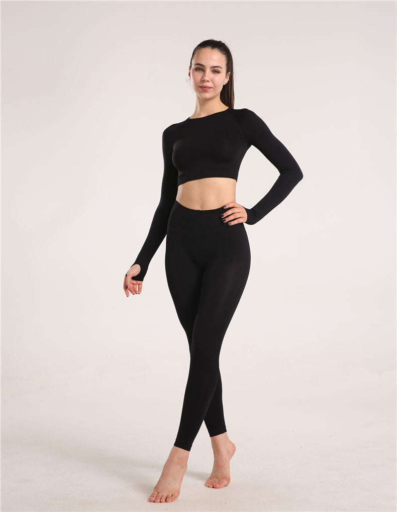 Explosive Yoga Suit Seamless High-waisted Running Hip Pants Suit Quick-drying Long-sleeved Sportswear Women's Suit