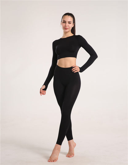 Explosive Yoga Suit Seamless High-waisted Running Hip Pants Suit Quick-drying Long-sleeved Sportswear Women's Suit